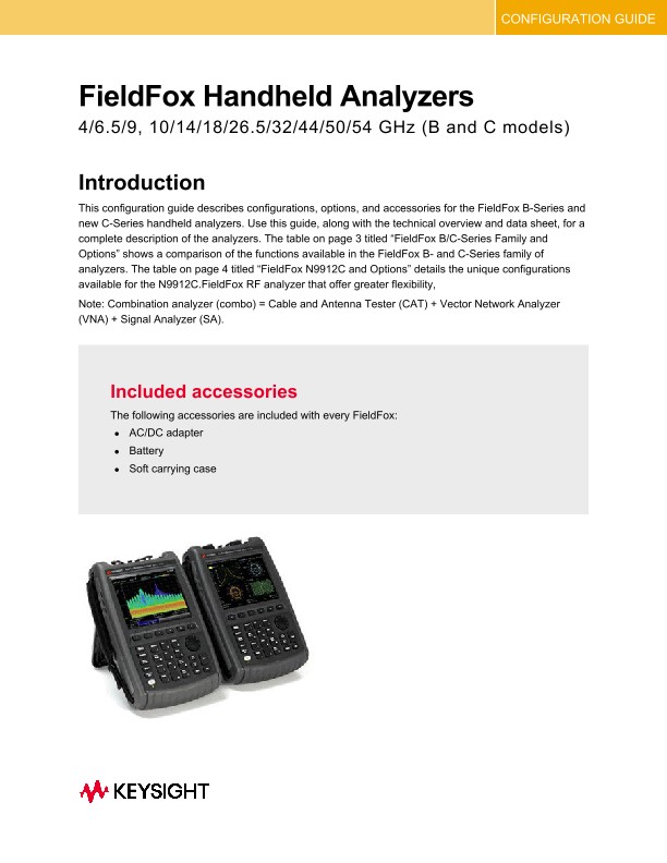 FieldFox Handheld Analyzers 4/6.5/9/14/18/26.5/32/44/50/54 GHz (B and C models)